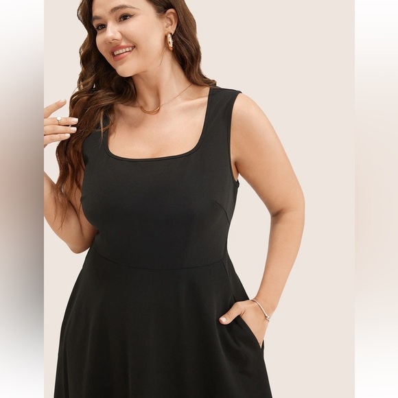 BloomChic Plus Size XL Solid Pocket Sleeveless Ruffle Hem Tank Dress us14-16 - Picture 5 of 9